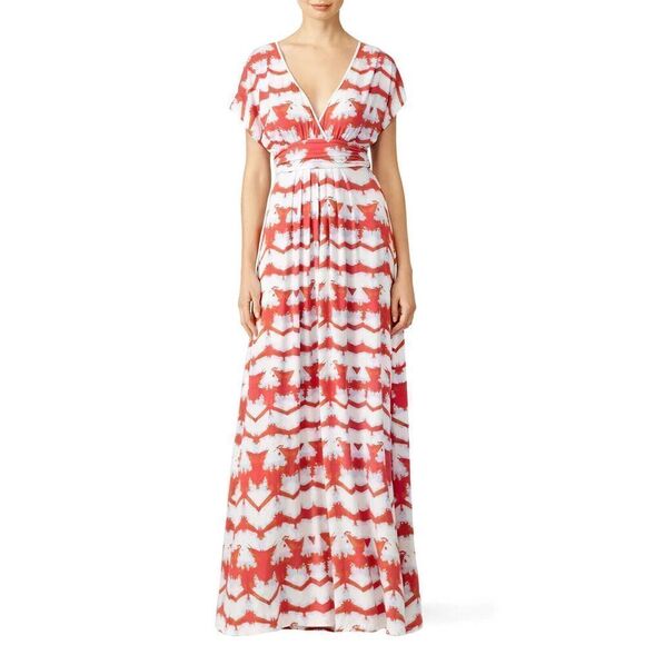 Lemon Tart Maxi Dress Size Small S Coral Meridian Knit Empire Waist V‎ Neck NEW - Picture 1 of 11